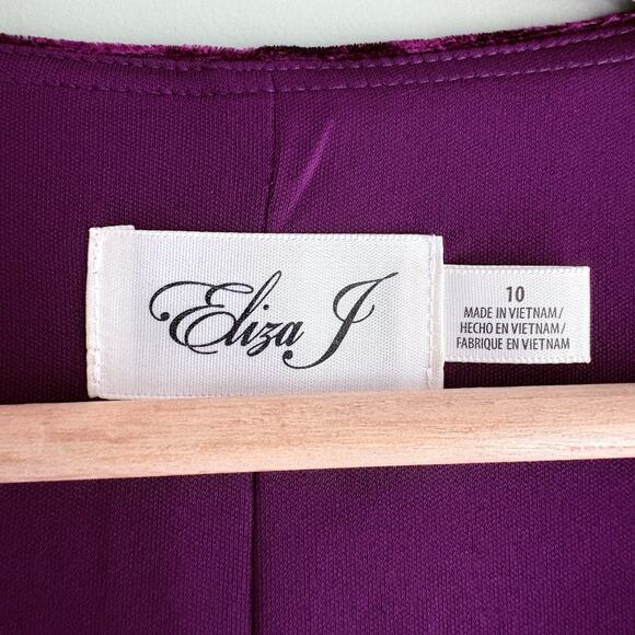 ELIZA J Crushed Velvet Shift Dress Bell Sleeves V-Neck Cocktail Party Size 10 - Picture 3 of 12